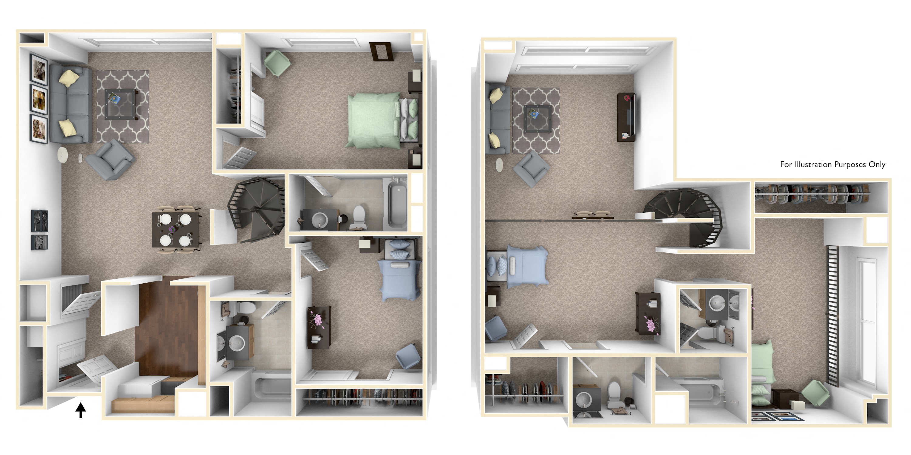 Floor plan for 3 beds, 3 baths, 1535 sqft